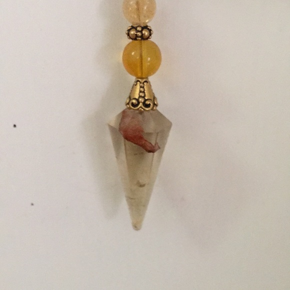 Hematite Quartz and Gold Aura Quartz Crystal Necklace Handmade One of a Kind